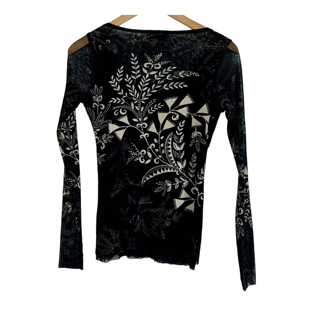 FUZZI Sheer Beaded Black Long Sleeve Top Size M
